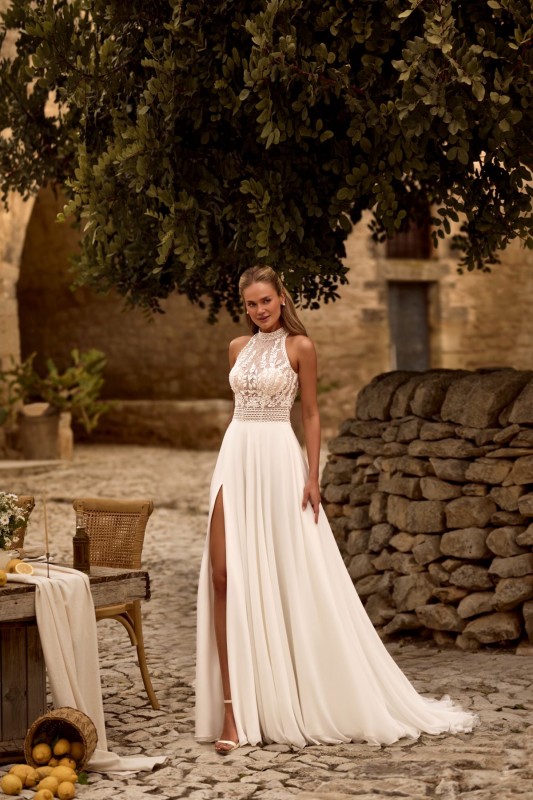 Robe de mariée trapèze bohème emmanchure américaine Marseille
