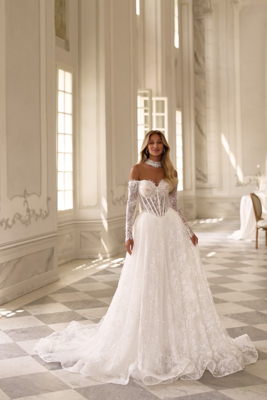 Robe de mariée trapèze avec manches longues Marseille