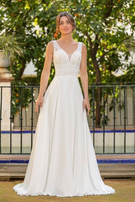 Robe de mariée 2023 bohême BM2301 trapèze décolleté en v à Marseille 