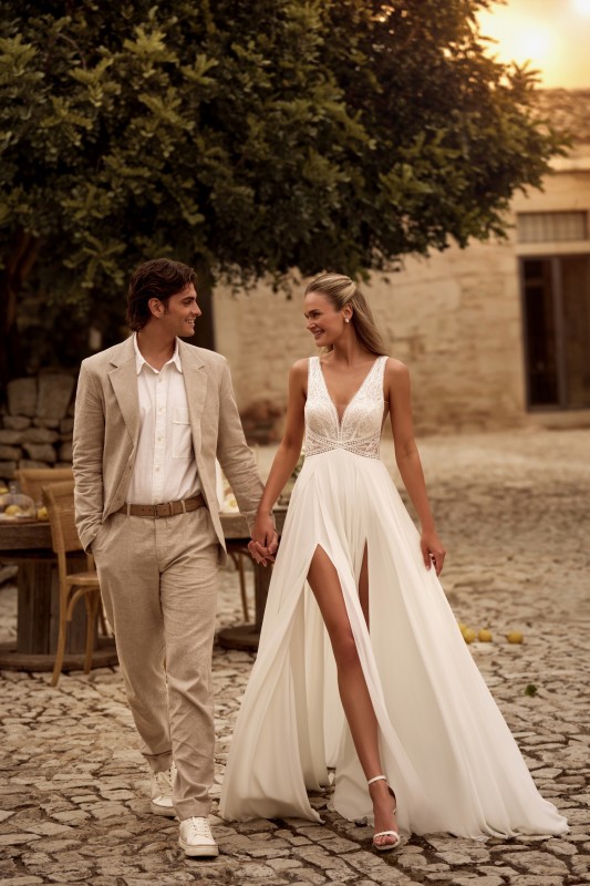 Robe de mariée bohème fluide à Marseille